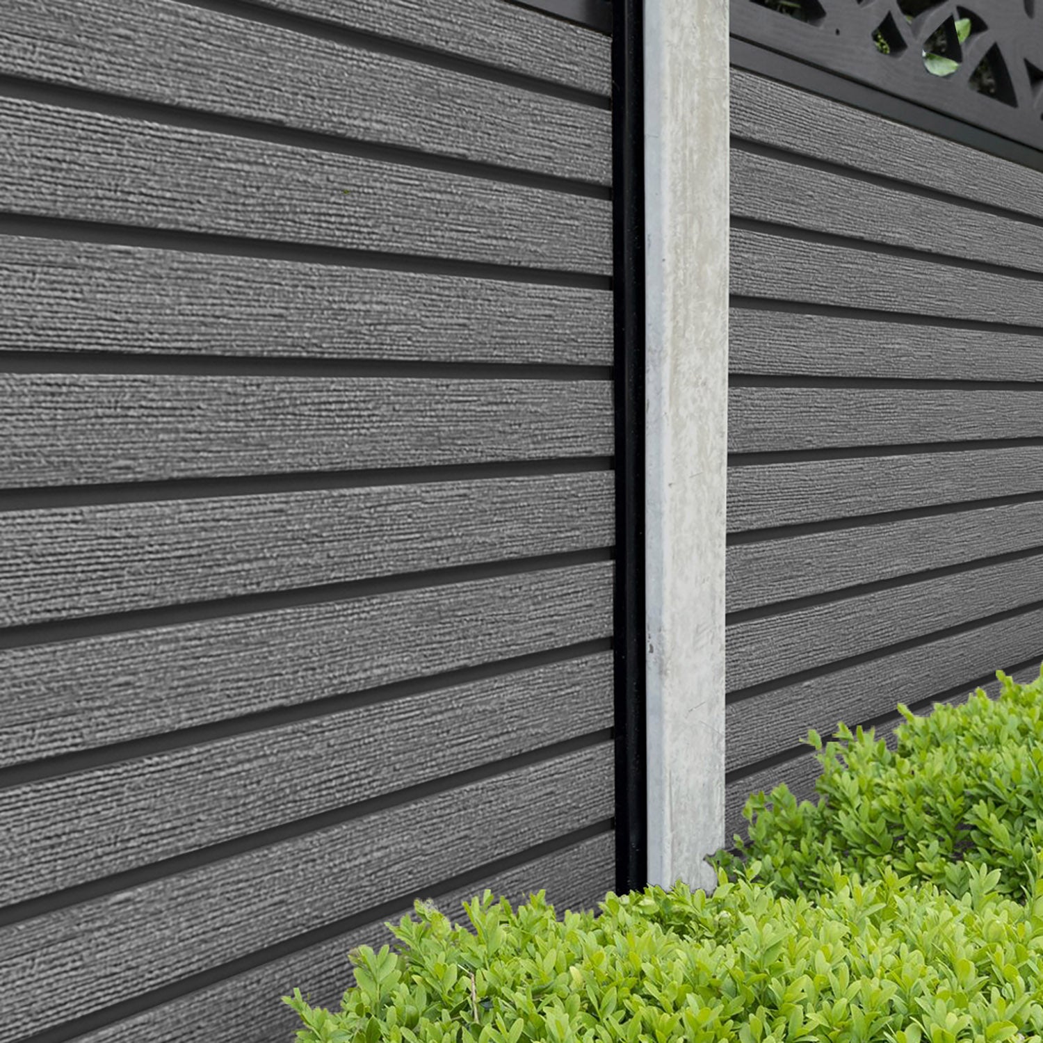 Hudson Cubed Fence Panel - Mid Grey - for existing concrete posts