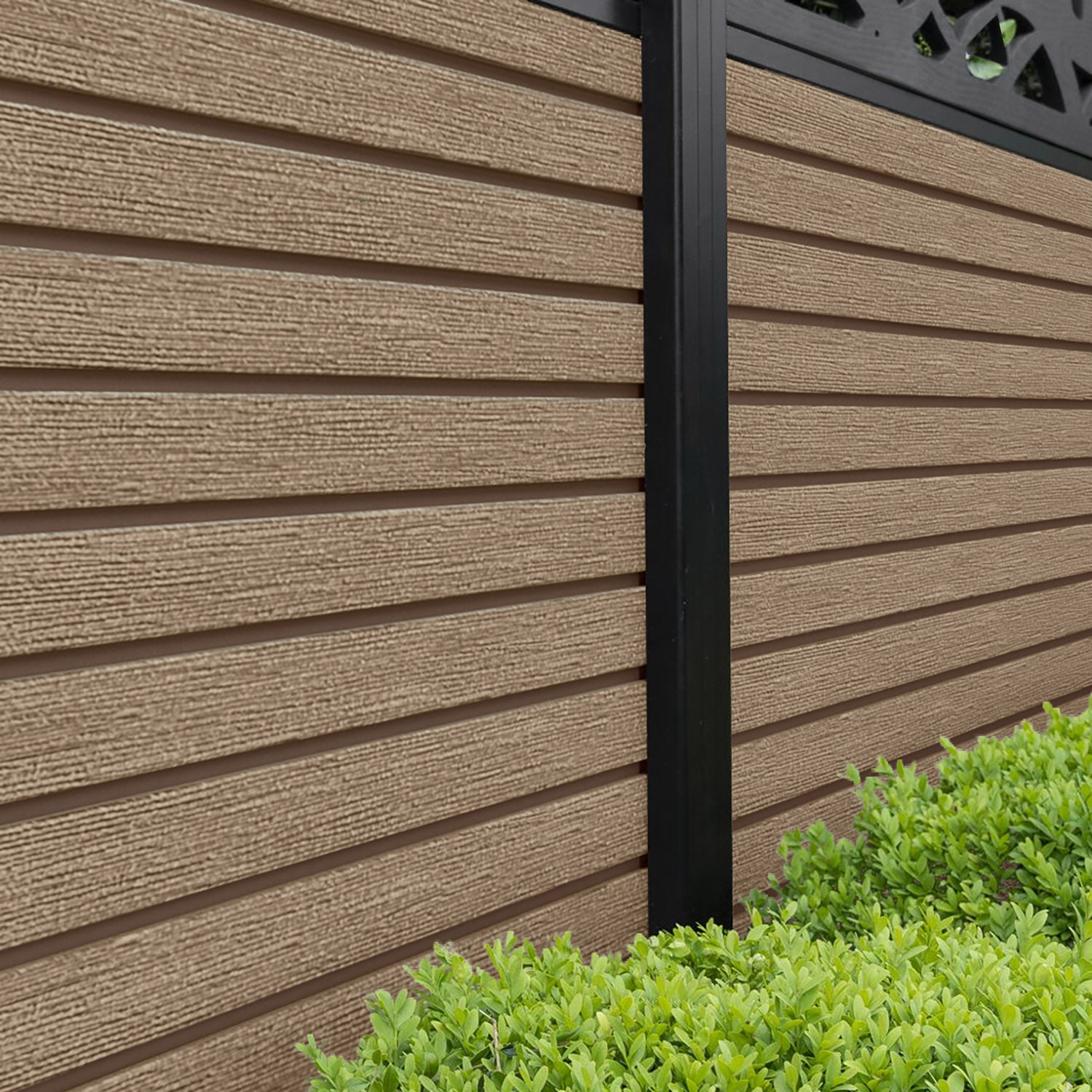 Hudson Alnara Fence Panel - Teak - with our aluminium posts