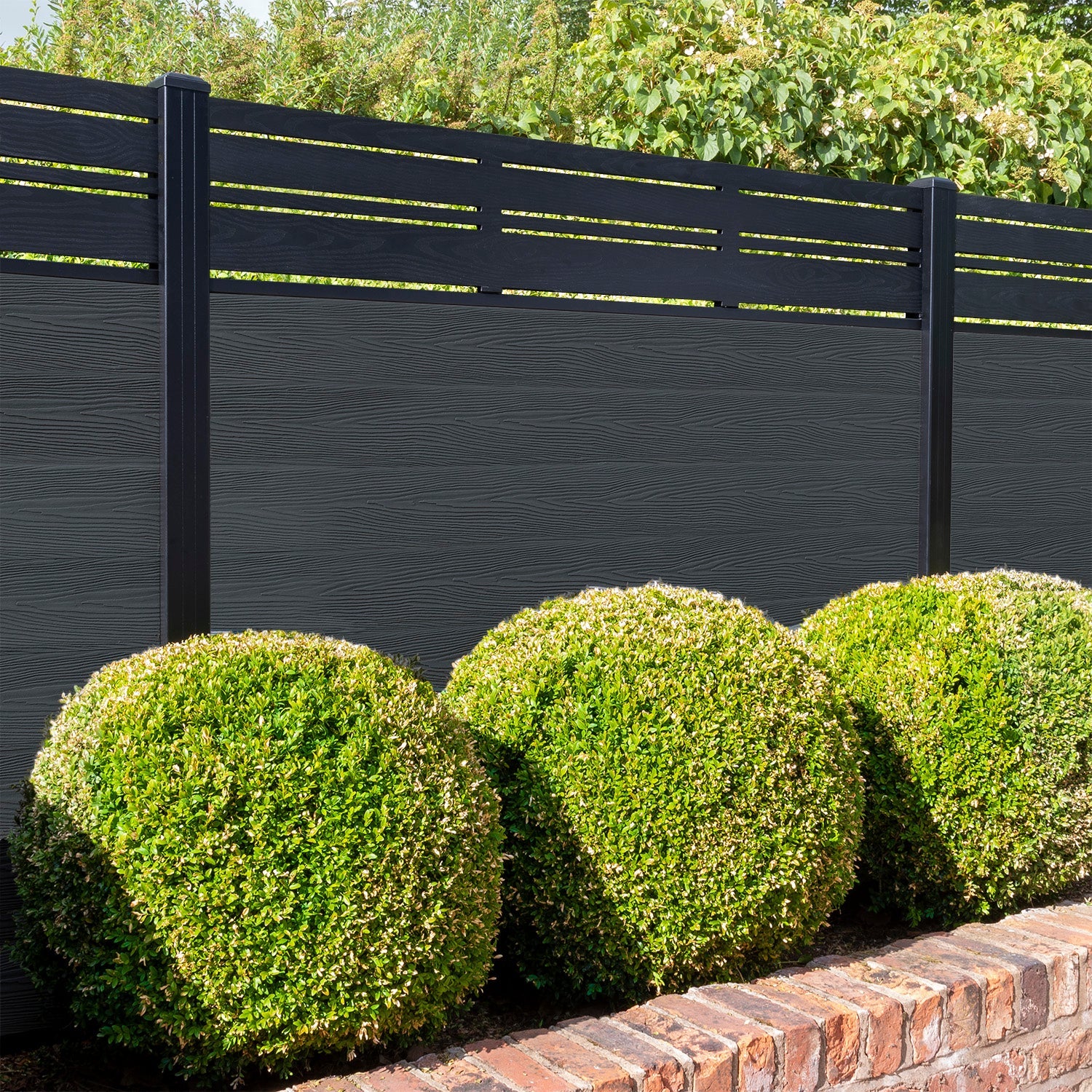 Classic Linea Fence Panel - Dark Grey - with our aluminium posts