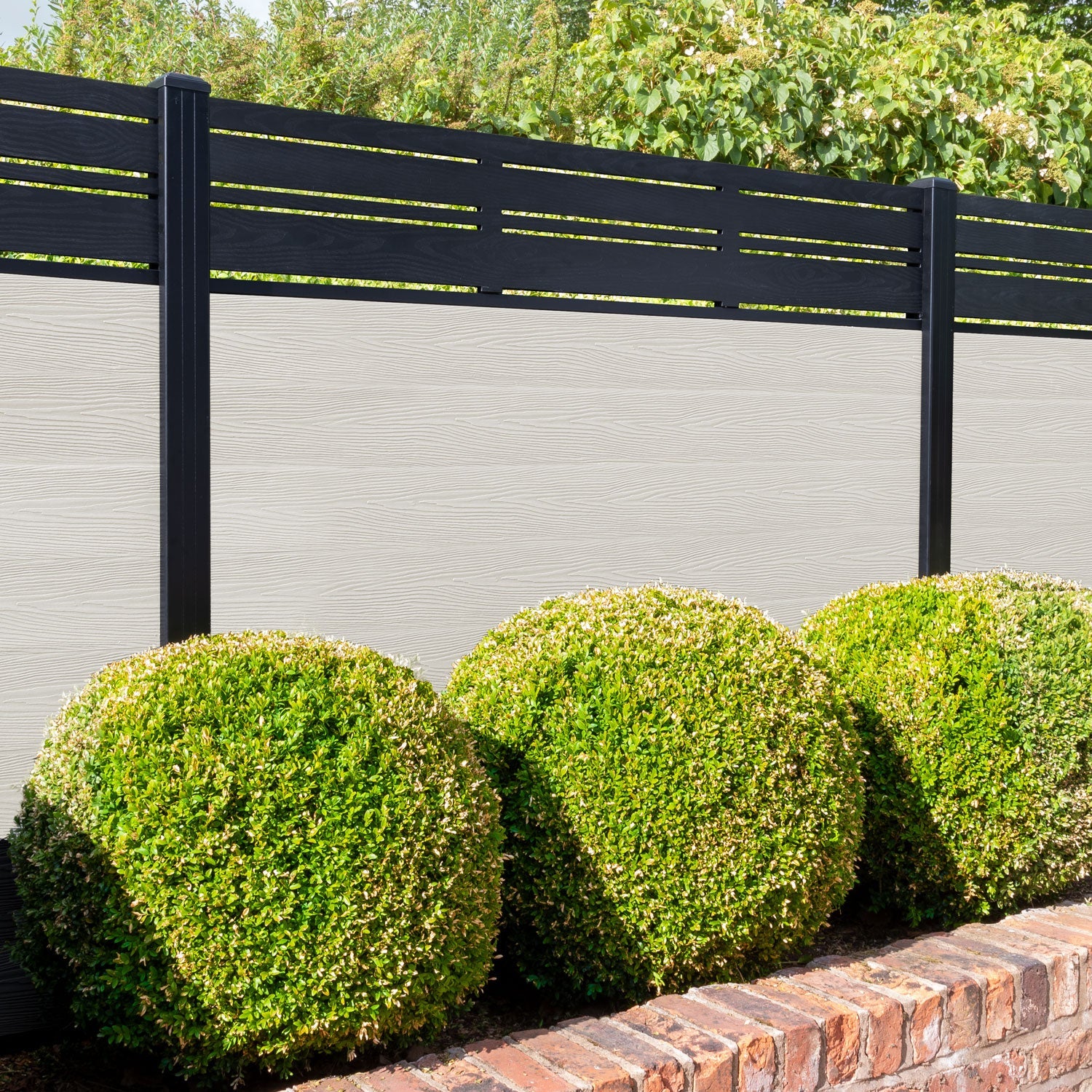Classic Linea Fence Panel - Light Stone - with our aluminium posts