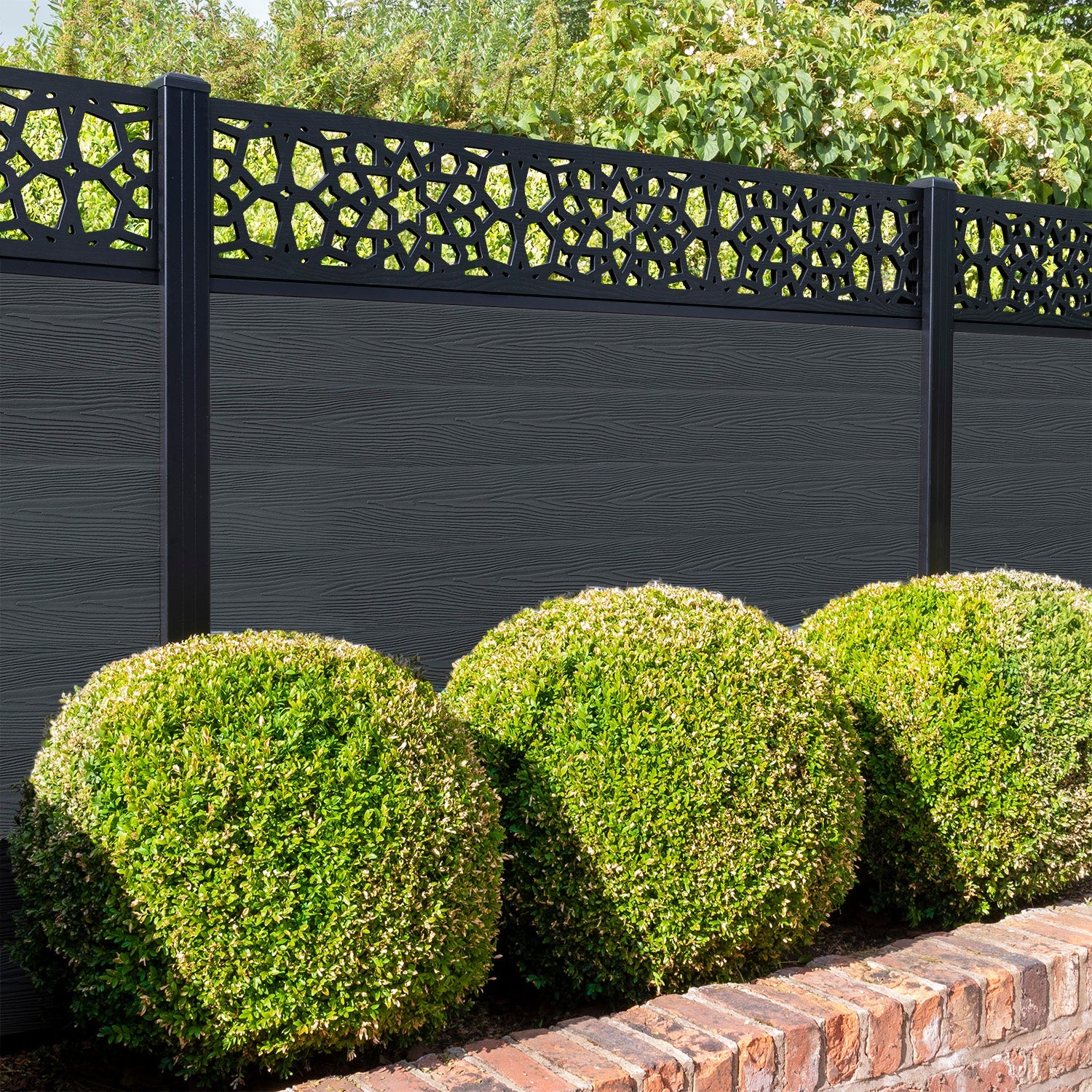 Classic Nazira Fence Panel - Dark Grey - with our aluminium posts