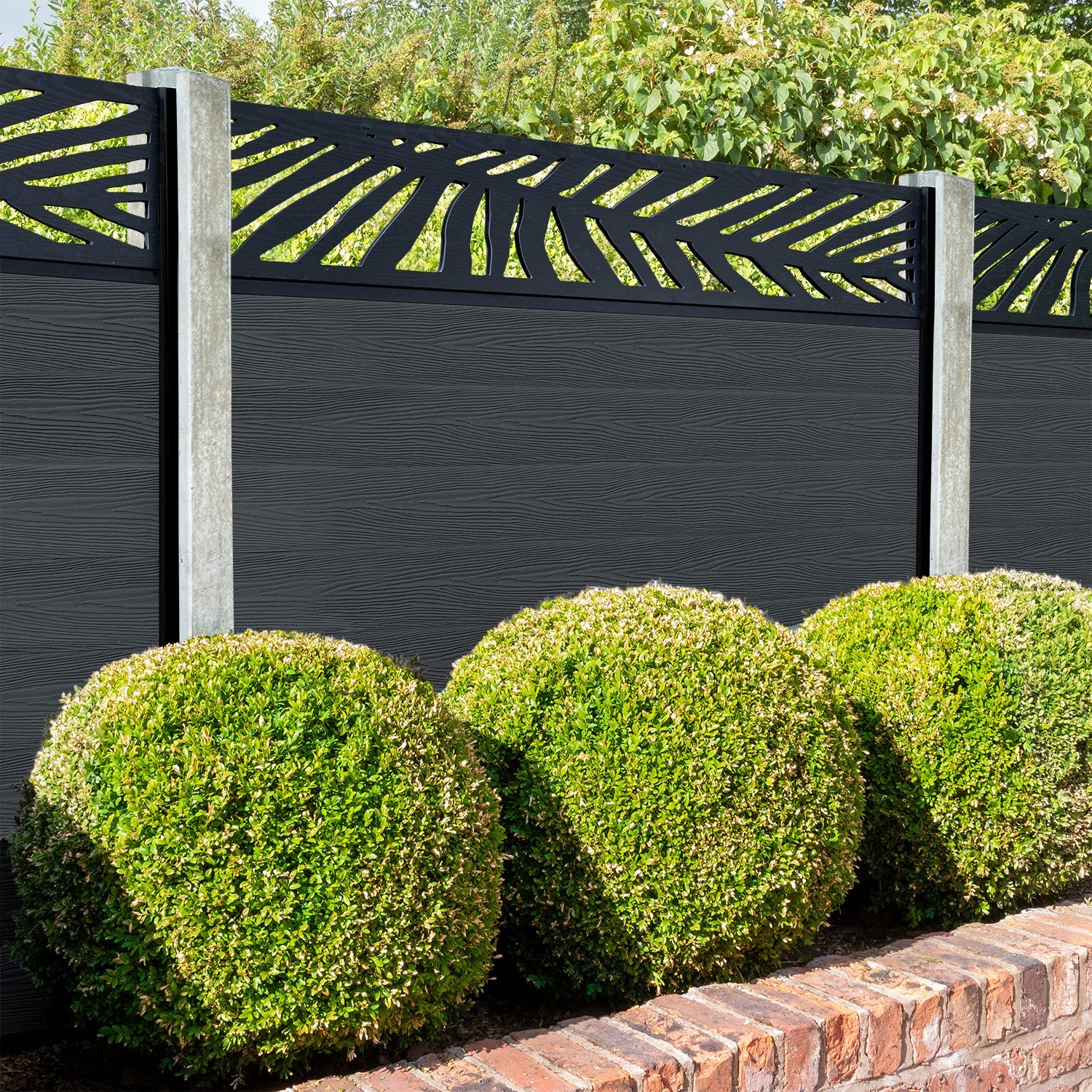 Classic Palm Fence Panel - Dark Grey - for existing concrete posts