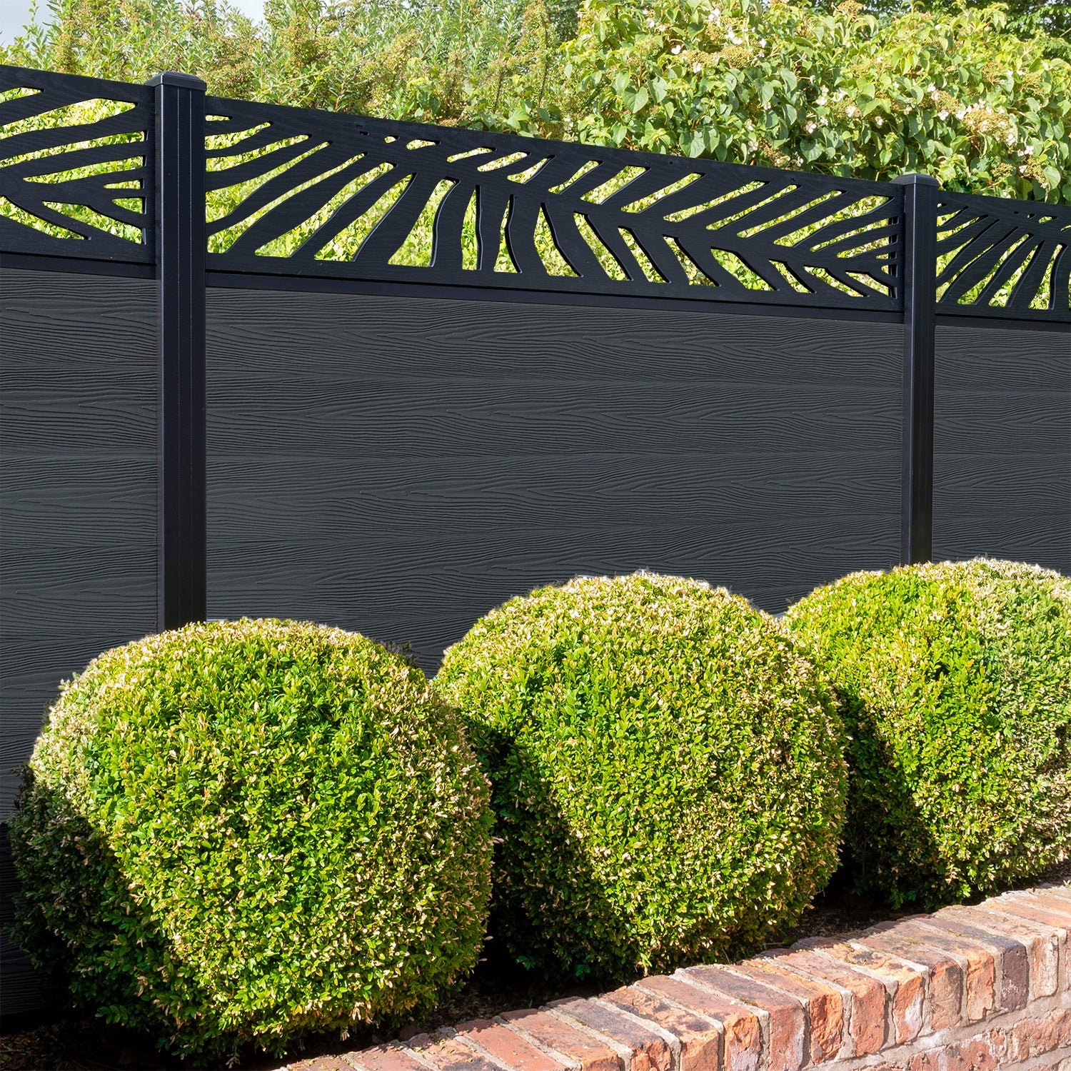 Classic Palm Fence Panel - Dark Grey - with our aluminium posts