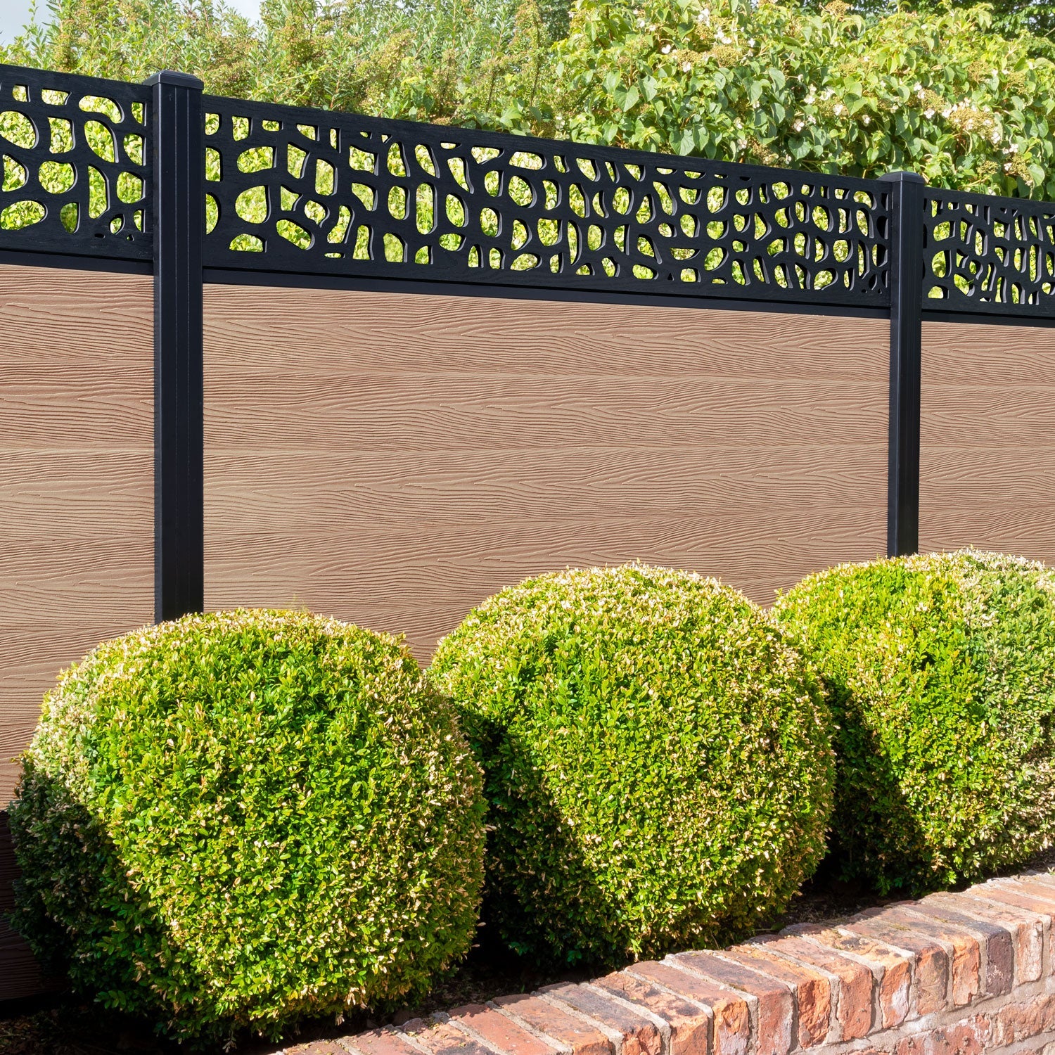 Classic Pebble Fence Panel - Light Oak - with our aluminium posts
