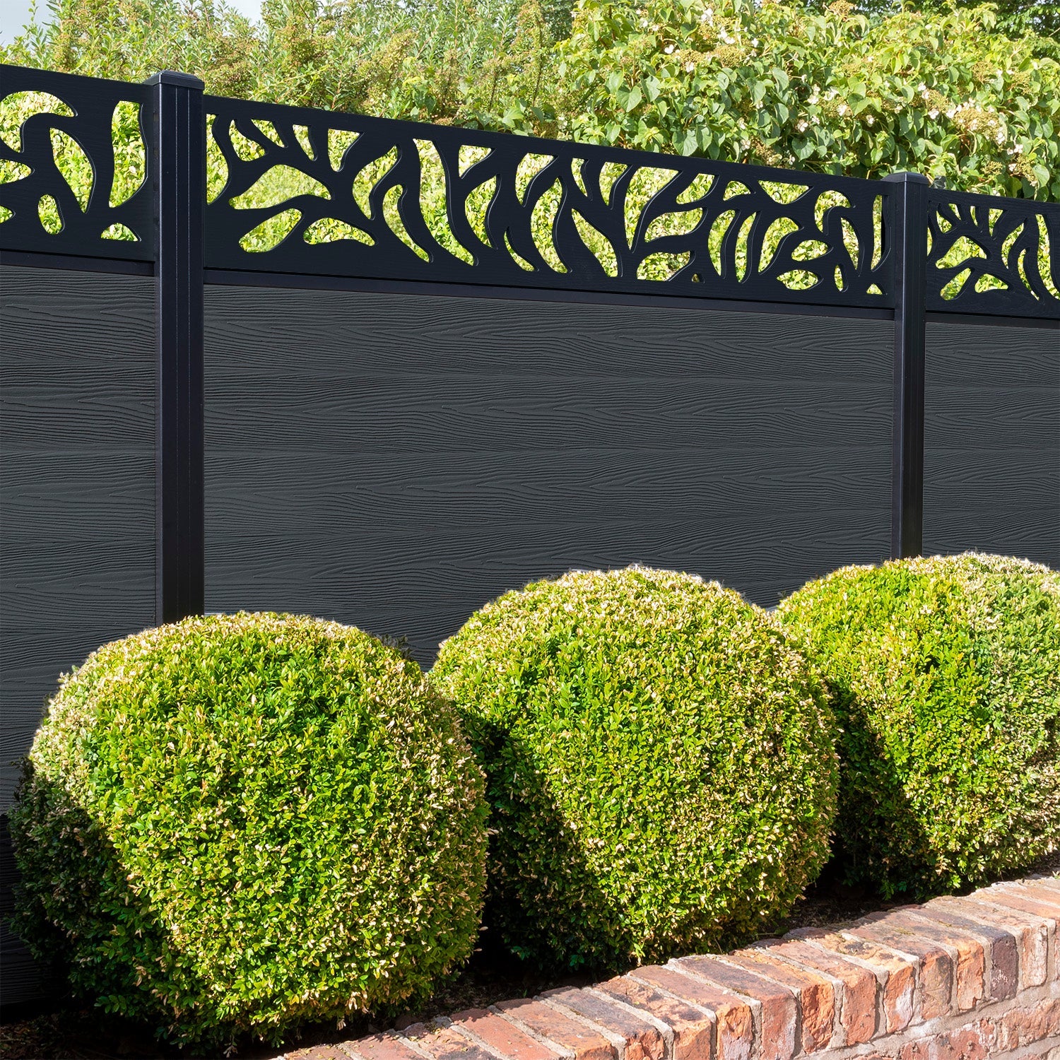 Classic Plume Fence Panel - Dark Grey - with our aluminium posts