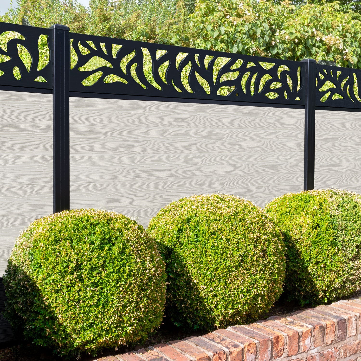 Classic Plume Fence Panel - Light Stone - with our aluminium posts