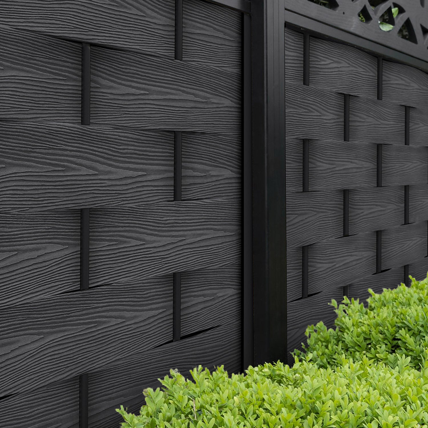 Ripple Prism Curved Top Fence Panel - Dark Grey - with our aluminium posts
