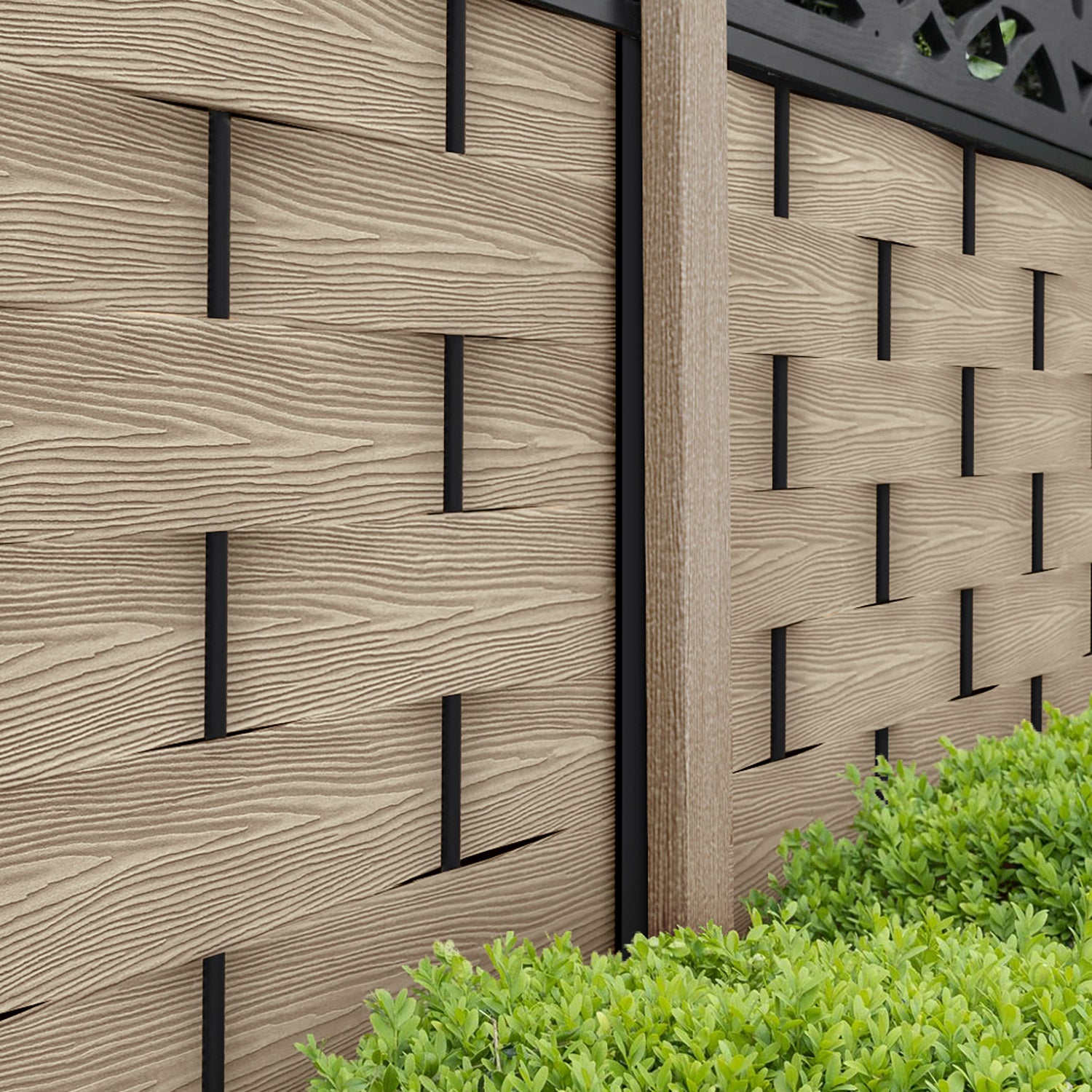 Ripple Eden Curved Top Fence Panel - Light Oak - with our composite posts