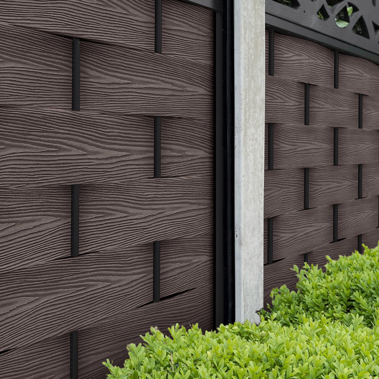 Ripple Blossom Curved Top Fence Panel - Mid Brown - for existing concrete posts