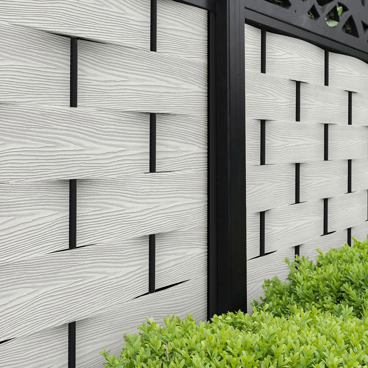 Ripple Plume Fence Panel - Light Stone - with our aluminium posts
