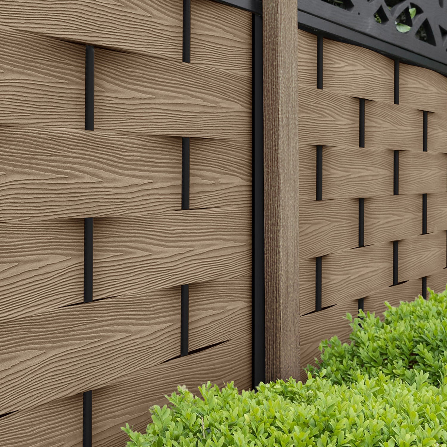 Ripple Zenith Fence Panel - Teak - with our composite posts