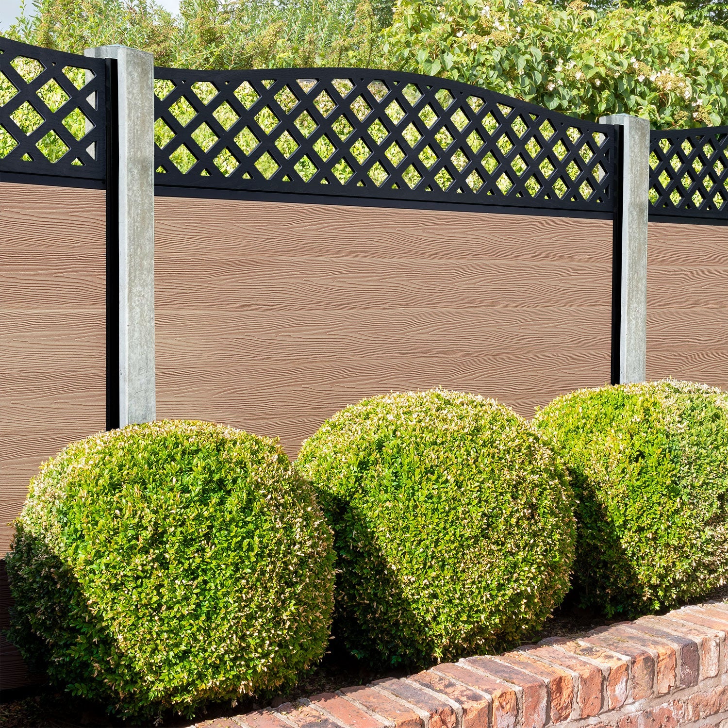 Classic High Wave Fence Panel - Light Oak - for existing concrete posts