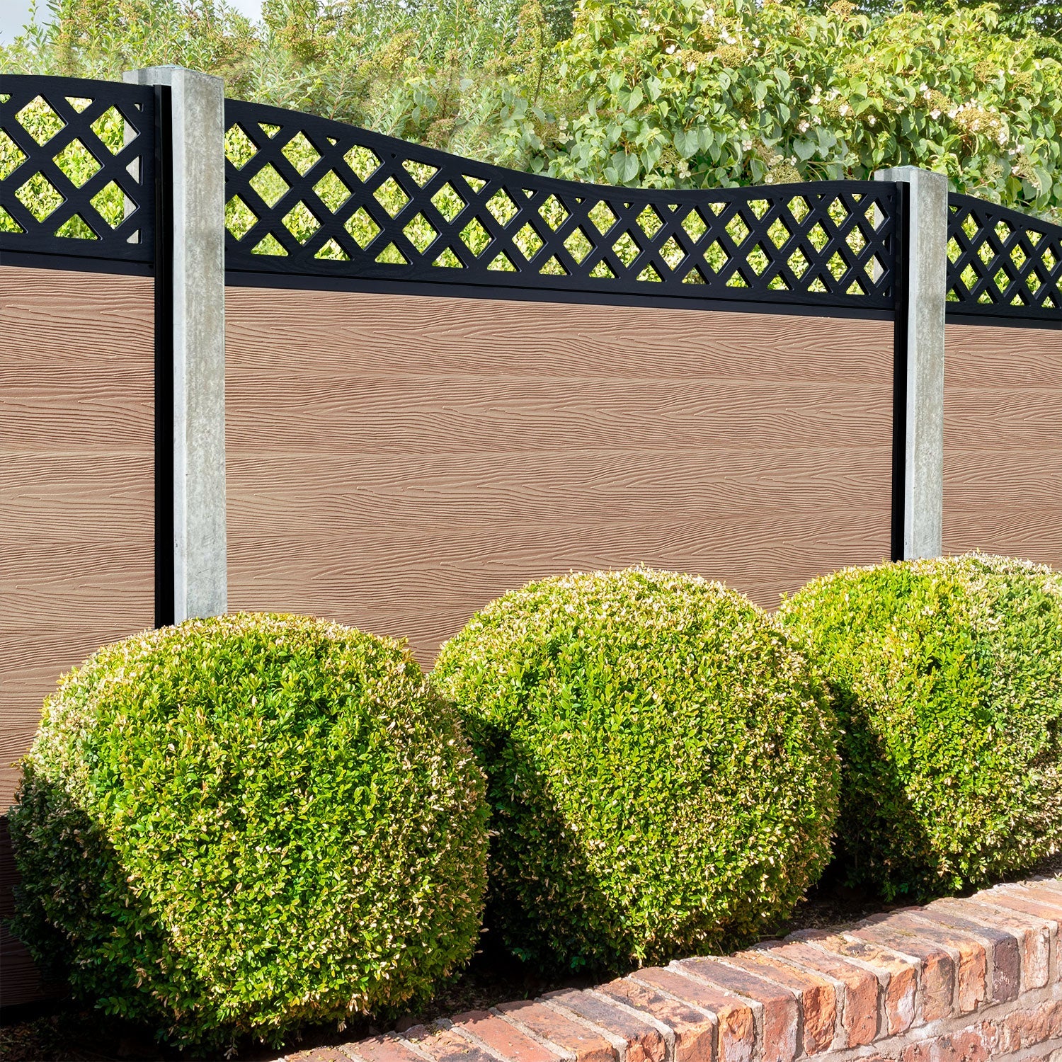 Classic Low Wave Fence Panel - Light Oak - for existing concrete posts